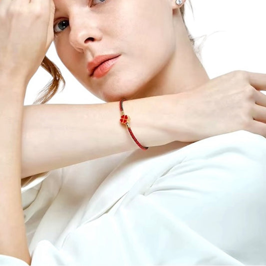 Genuine Woven Leather and Stainless Steel Four Leaf Clover Charm Bracelet