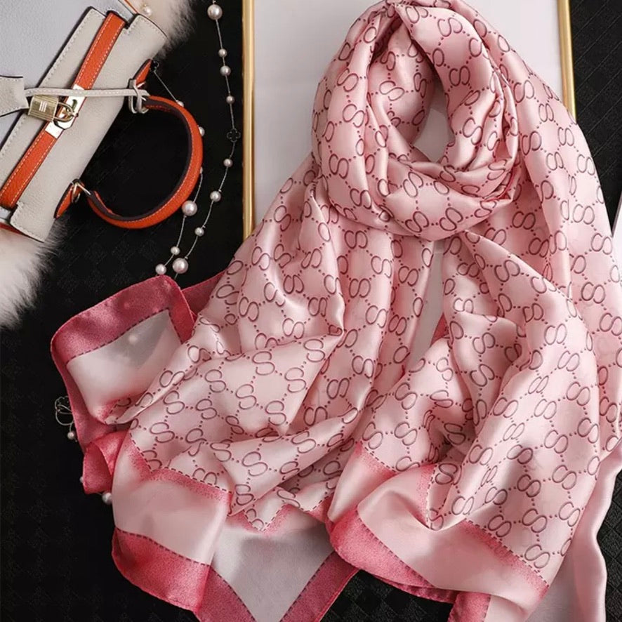 Tokyo Blossom Silk-Emulation Satin Large Scarf