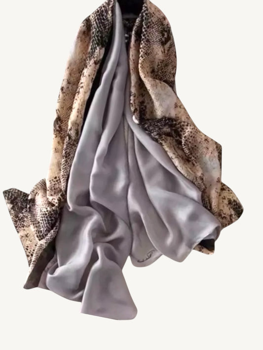 The Marrakech – Snake Print & Grey Colorblock Silky Satin Scarf Shawl Wrap