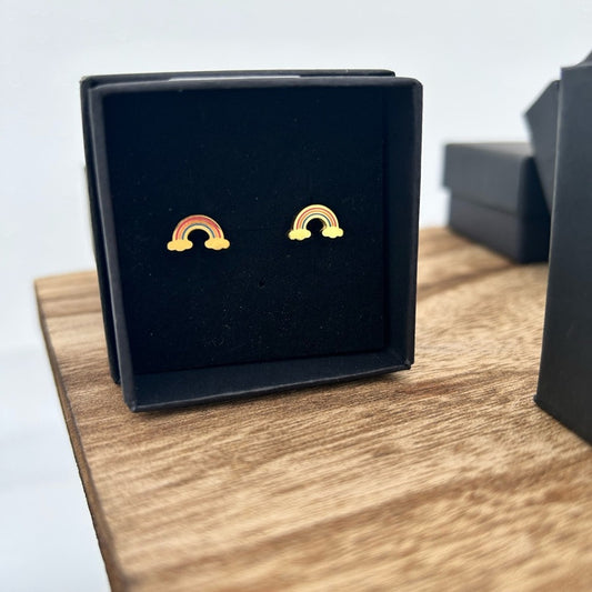 Rainbow Cloud Stud Earrings – 18k Gold-Plated Hypoallergenic Stainless Steel