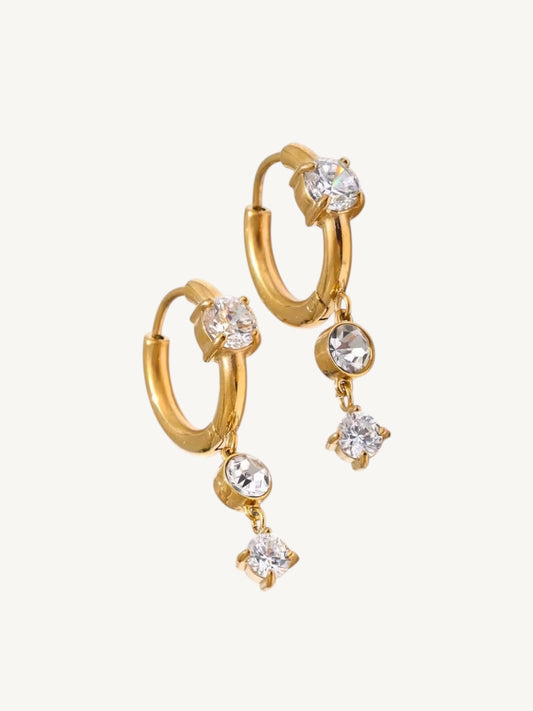 The Lumière — CZ Crystal Drop Huggie Hoop Earrings | Gold & Silver