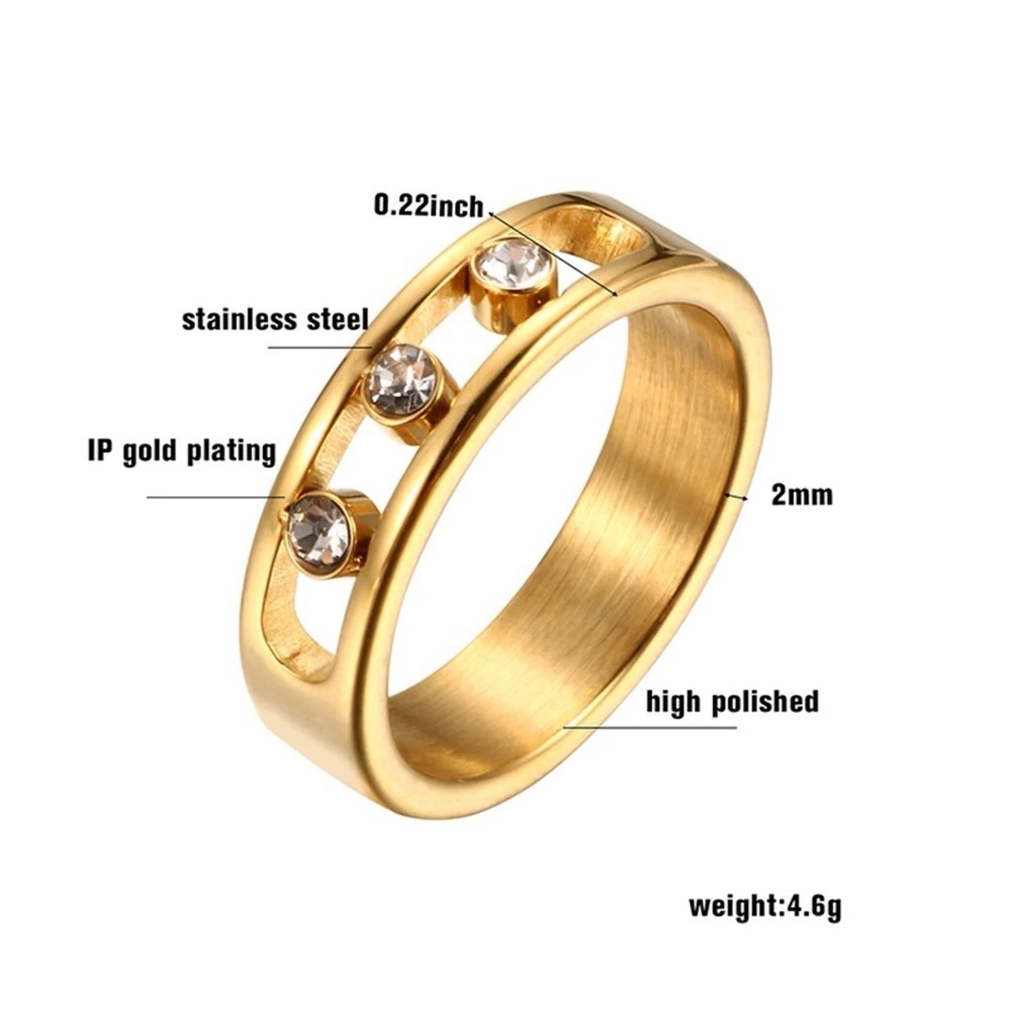 Gold Plated Stainless Steel Sparking CZ Ring