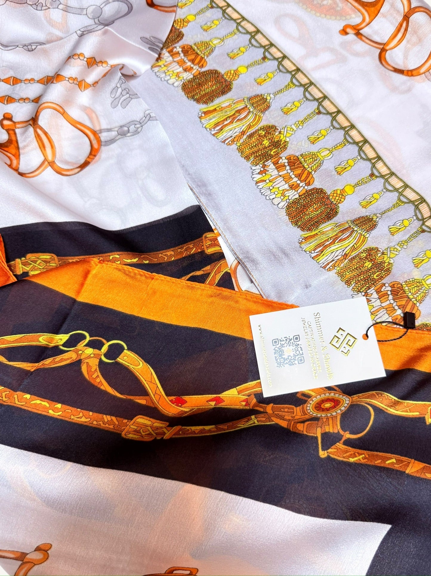 The Deauville – ornate tassel fringe border detail in gold and brown with black panel