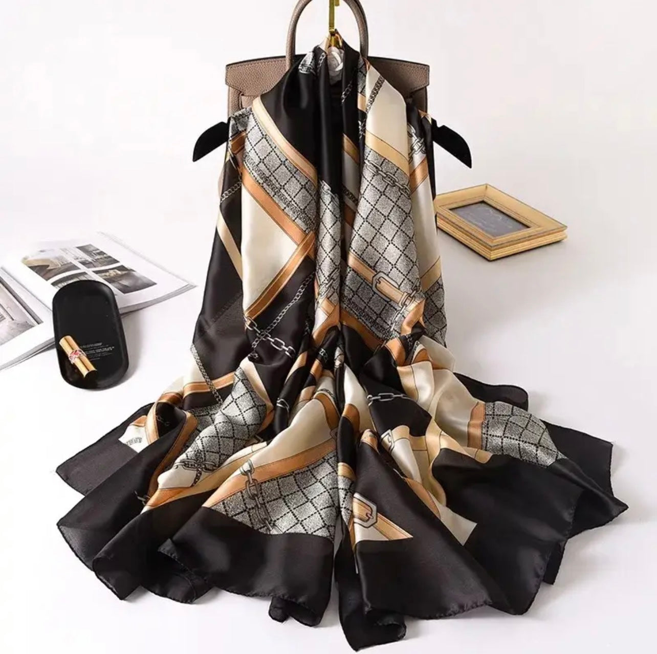 Manhattan Elegance Silk-Emulation Satin Large Scarf