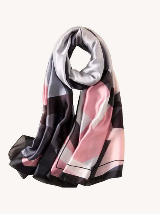 The Sintra – Pink Grey Geometric Silky Satin Scarf Shawl Wrap
