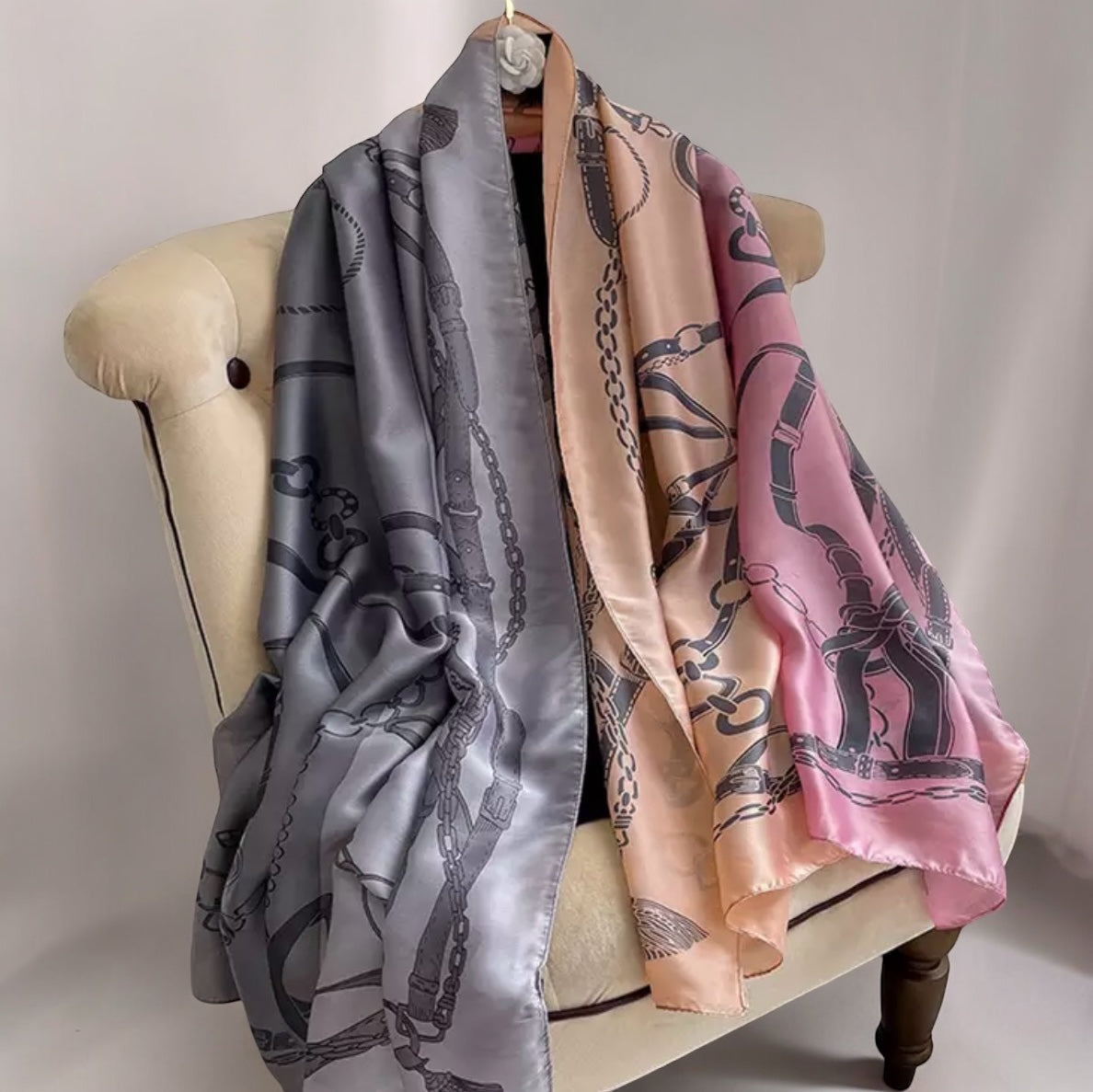 Twilight Bloom Silk-Emulation Satin Large Scarf