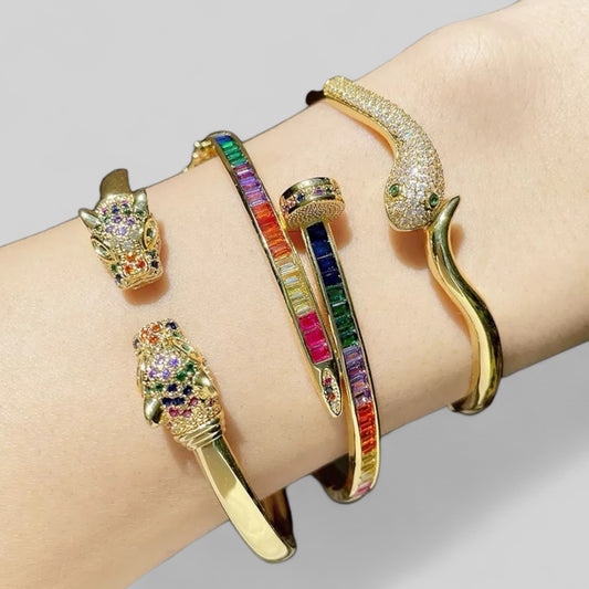 Leopard Mosaic Gold Cuff Bracelet