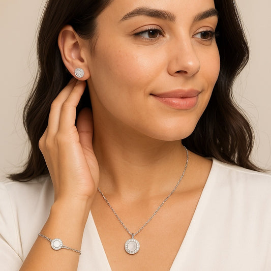 3 Pc Roman Numeral Reversible Stainless – Necklace, Bracelet & Earrings Set