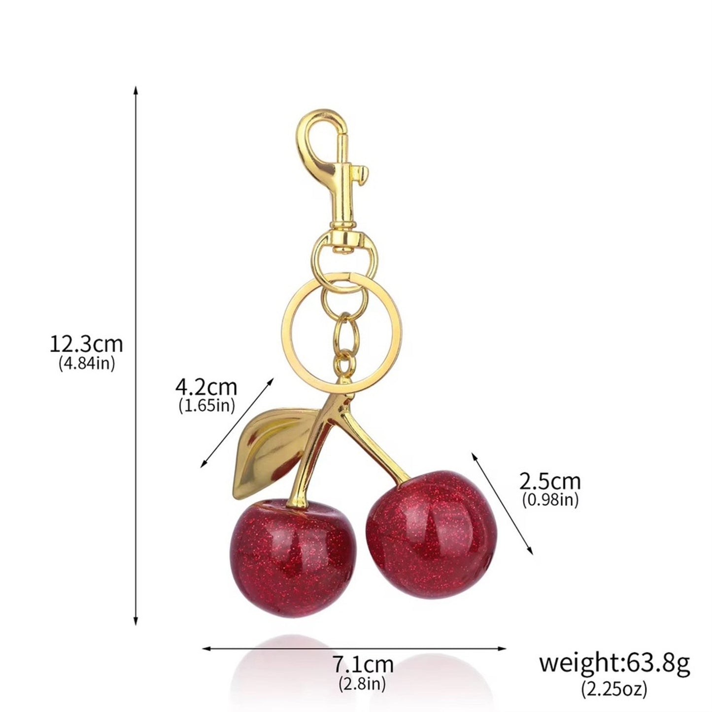 Red Glitter Cherry Bag Charm Keychain | Purse Charm with Gold Hardware