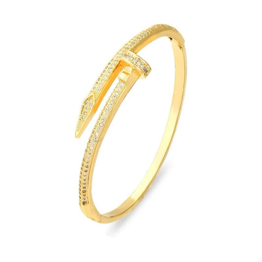 18k Gold Plated Stainless Steel Nail AAA CZ Bangle Bracelet