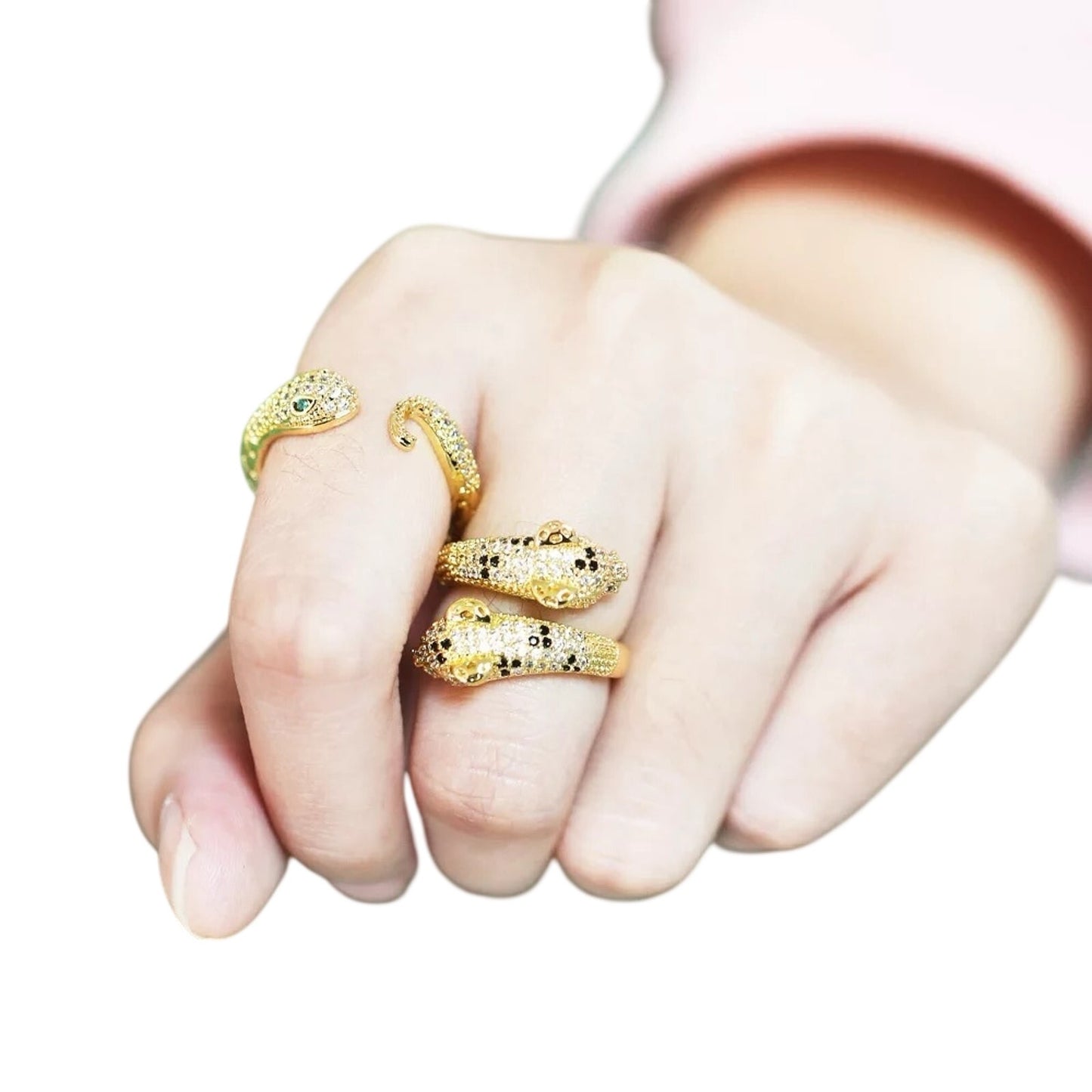 Snake Pave 18k Gold Plated Stainless Steel Free Size Ring