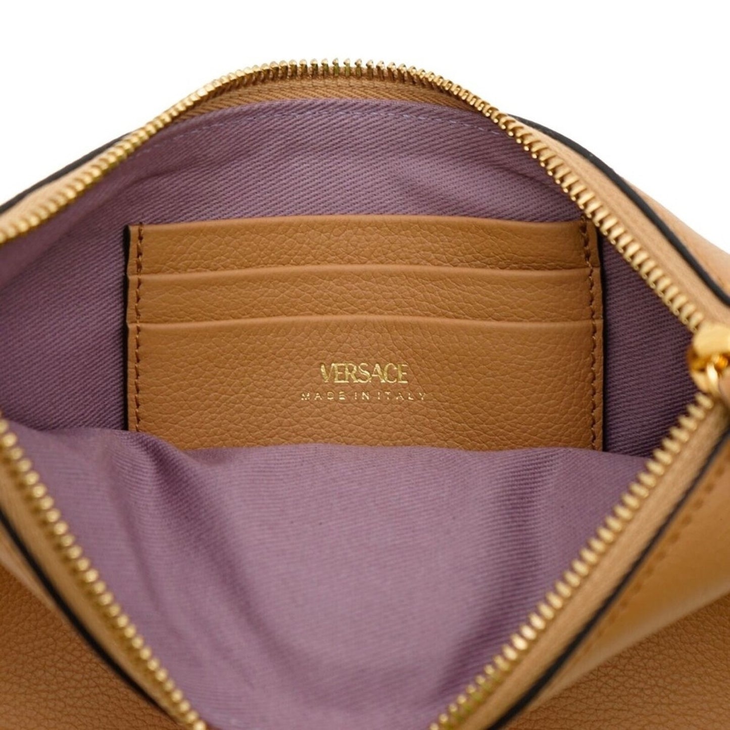 NWT Retail $1050 Versace Medusa Leather Wristlet Clutch – Tan