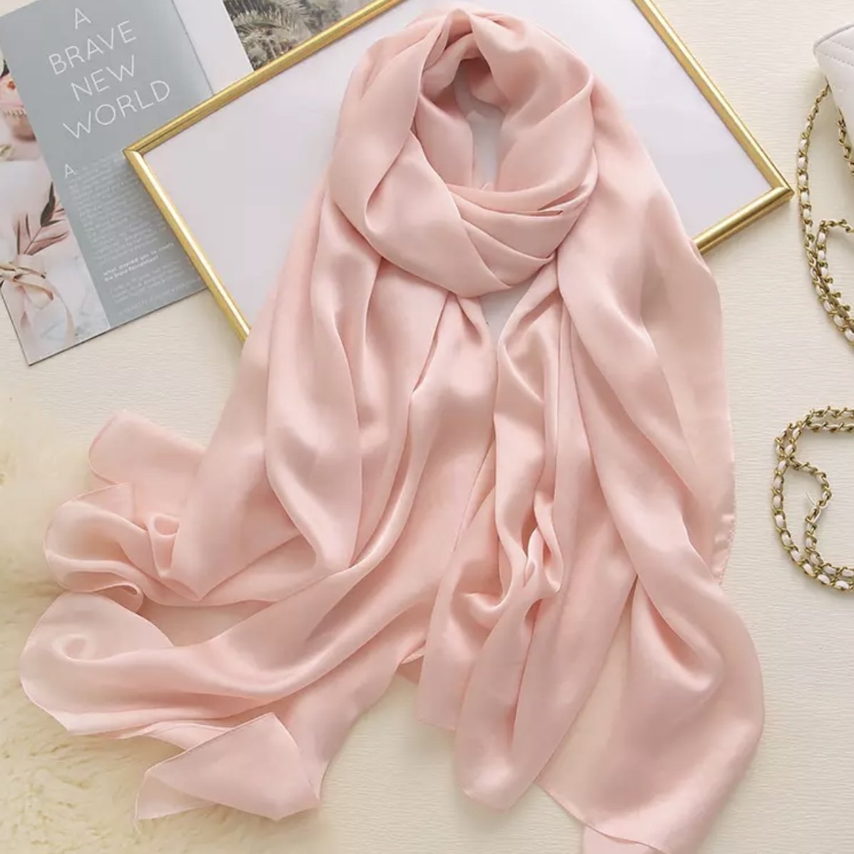 Blush Serenity Silk-Emulation Satin Large Scarf