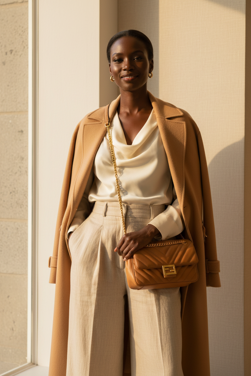 Confident woman carrying a luxury designer bag — shop authenticated pre-owned bags at Shimmer and Shawls