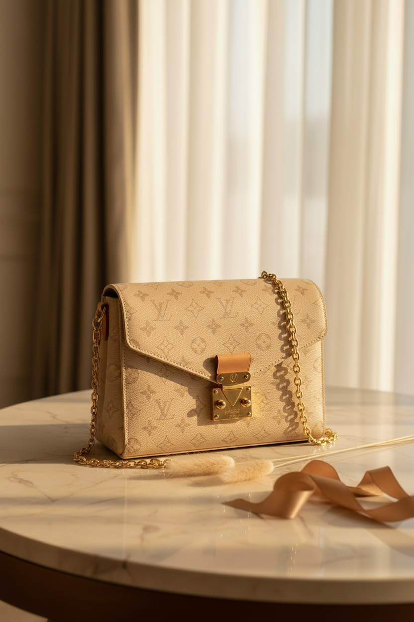 Louis Vuitton Monogram Empreinte bag in cream and beige editorial - Shimmer and Shawls