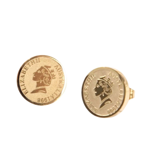 Queen Coin 18K Gold Plated Stainless Steel Stud Earrings