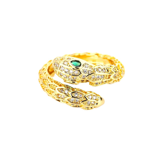 Snake Pave Gold Plated Stainless Steel Free Size Ring