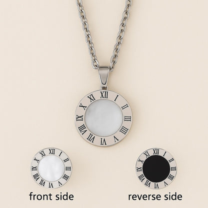 3 Pc Roman Numeral Reversible Stainless – Necklace, Bracelet & Earrings Set