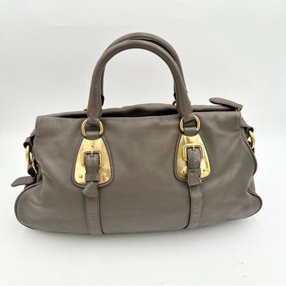 Prada Vitello Daino Leather Satchel in Elegant Taupe Gray –Timeless & Versatile