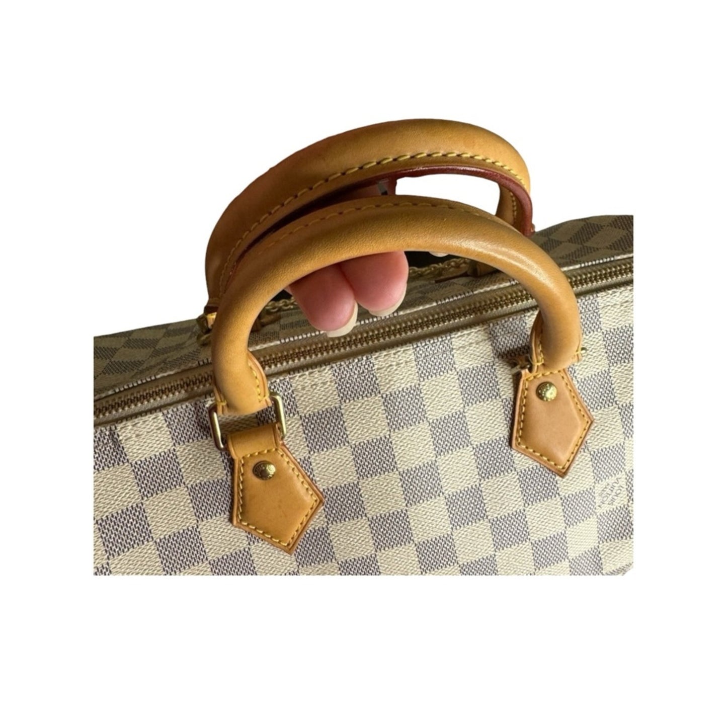 Louis Vuitton Damier Azur Speedy 30 Bag in White and Tan Excellent Condition