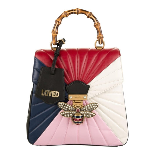 RARE Gucci Queen Margaret Tropuntata Bamboo Multicolor Backpack Pearl Bee Clasp