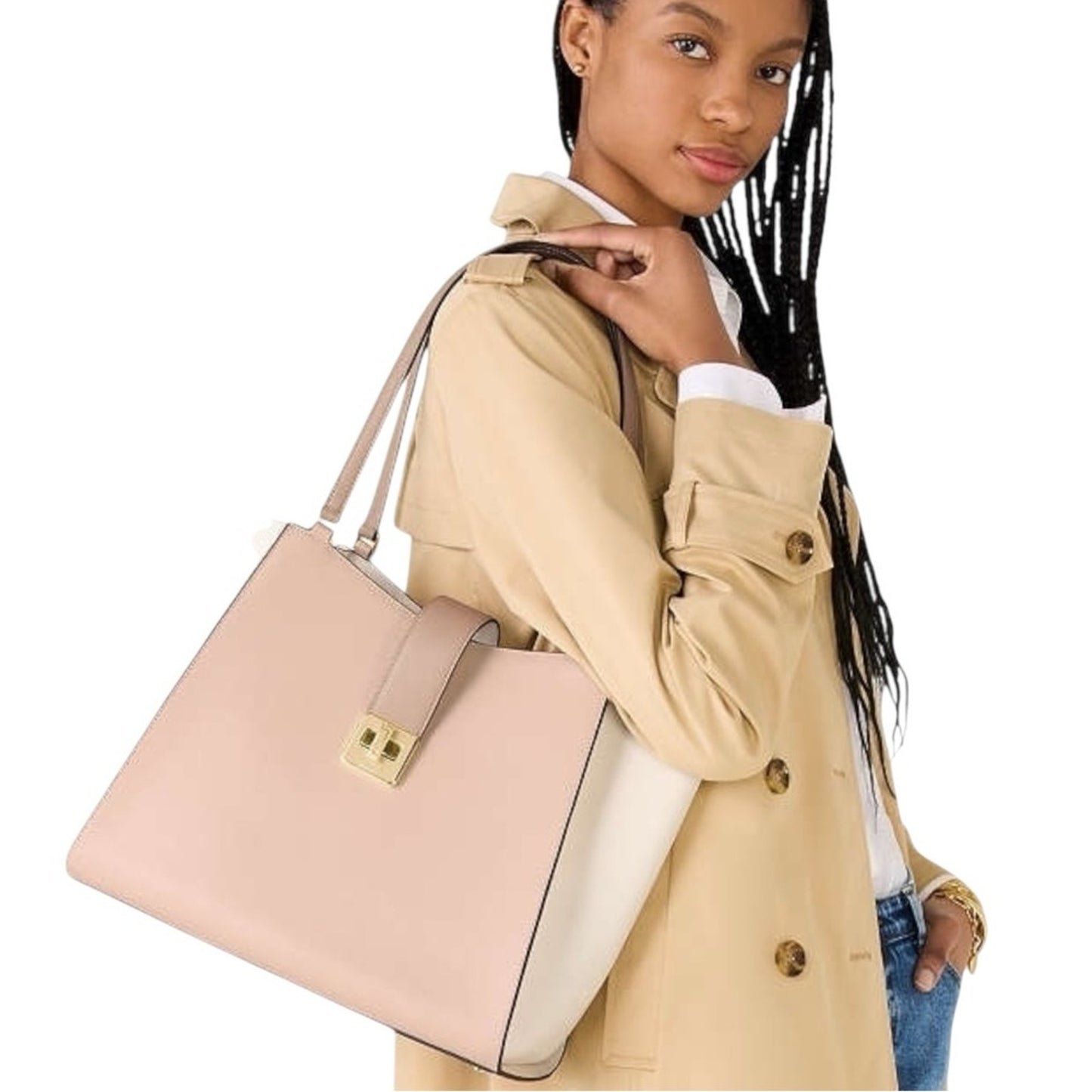 Kate Spade Blush Pink & Cream Refined Grain Leather Large Phoebe Tote MSRP $459