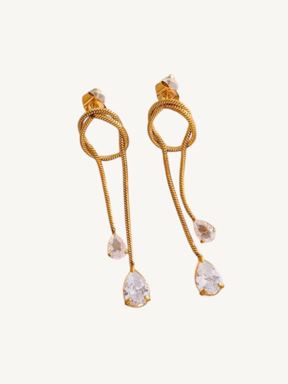 The Serpentine — Snake Chain Knot CZ Drop Earrings