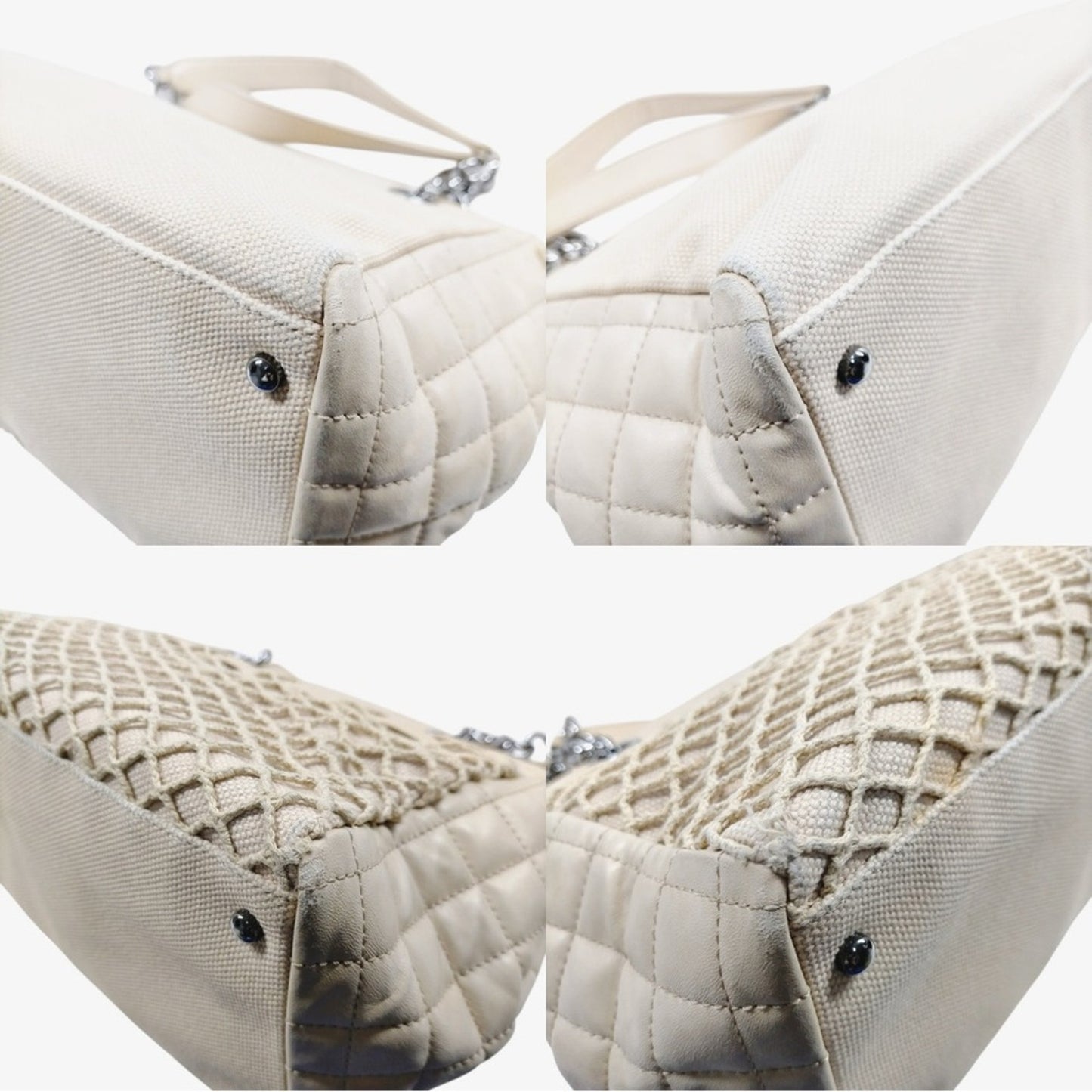 Chanel Chocolate Bar Cabas Net Beige Canvas & Quilted Leather Tote