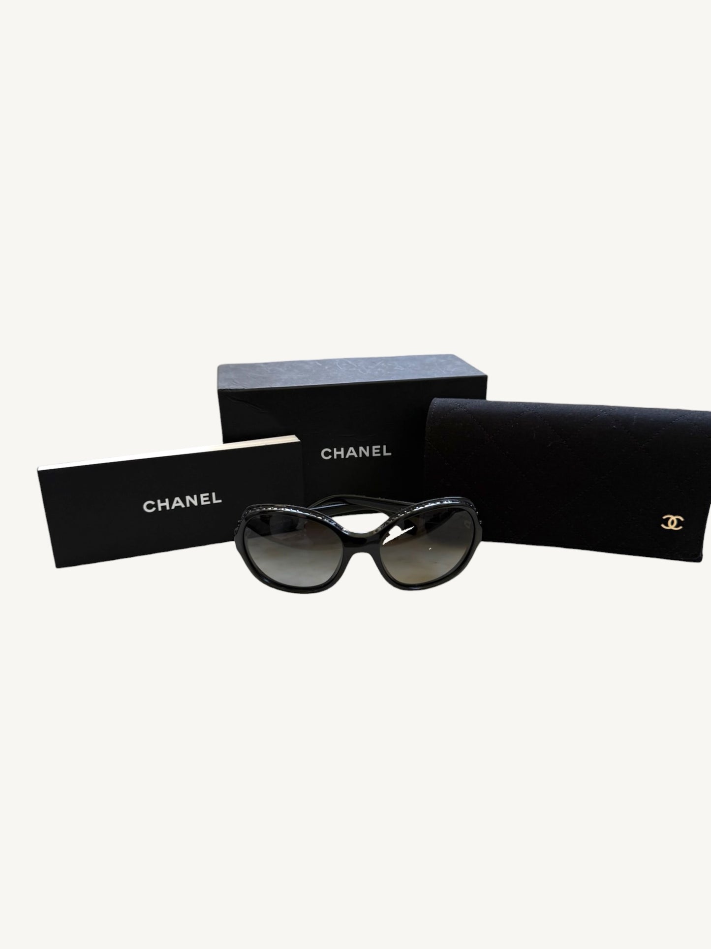 Chanel 40941 Crystal-Embellished Oversized Sunglasses — Black — Very Good Pre-Owned