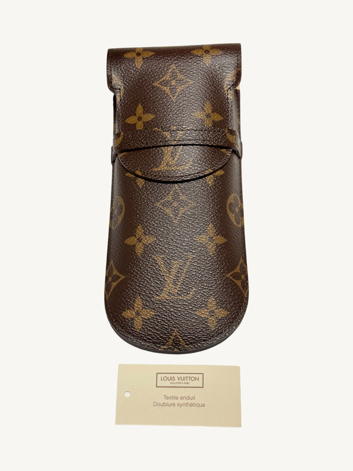Louis Vuitton Monogram Étui Stylo Pen Case — top-down view showing open flap and natural leather interior lining | Shimmer & Shawls