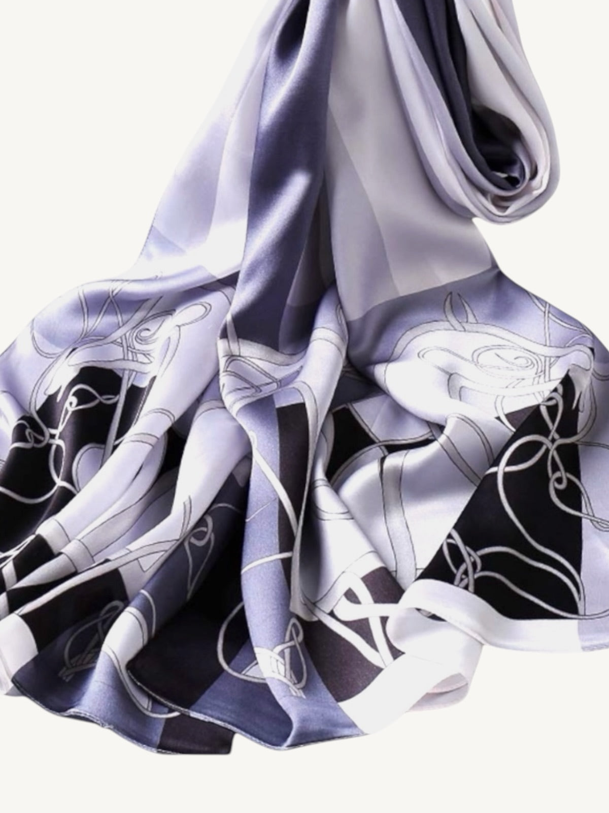 The Ronda – Black & Grey Abstract Silky Satin Scarf Shawl Wrap