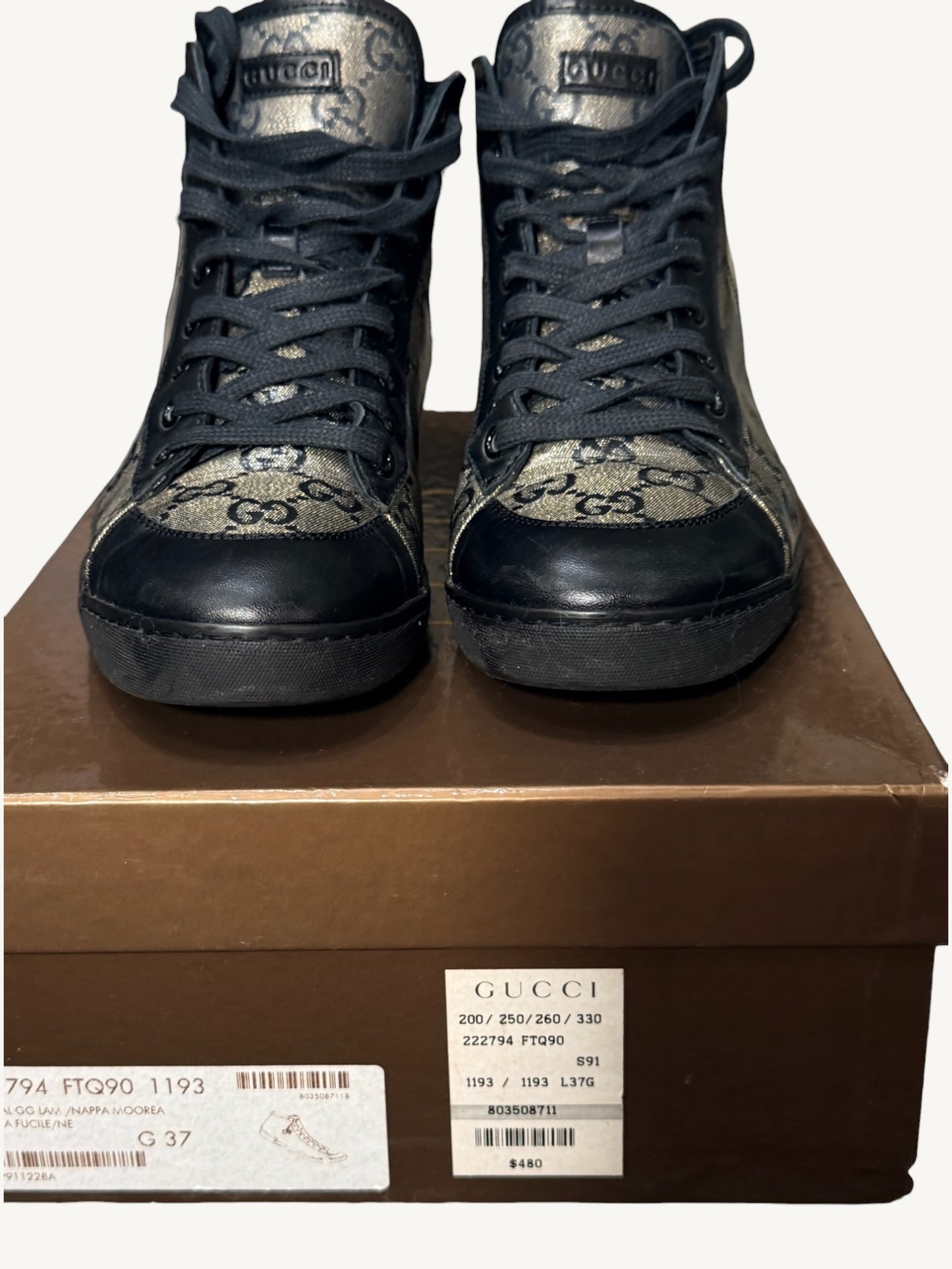 Gucci GG Crystal High-Top Sneaker — Graphite Black — Size 37