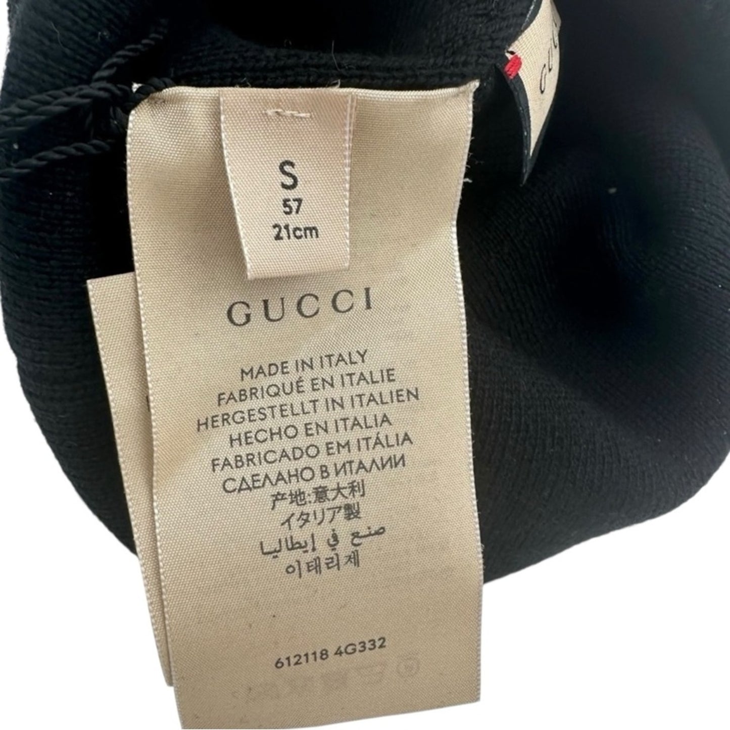 NWT Gucci Maison de l’Amour Patch Logo Black Wool Unisex Beanie Size S / 21cm