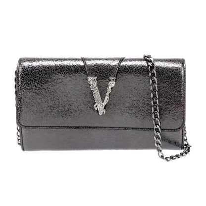 Versace Metallic Leather Virtus Bag – Gunmetal Hardware – NWT with Dust Bag