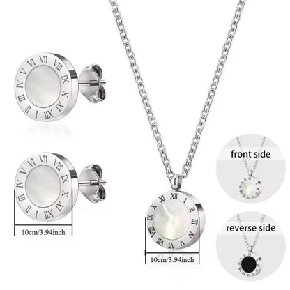 3 Pc Roman Numeral Reversible Stainless – Necklace, Bracelet & Earrings Set