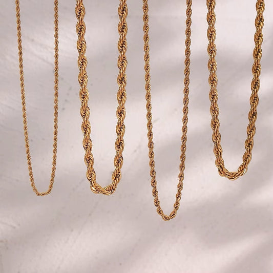 3mm Timeless 18k Gold-Plated Rope Chain Necklace – Stainless Steel, Tarnish free