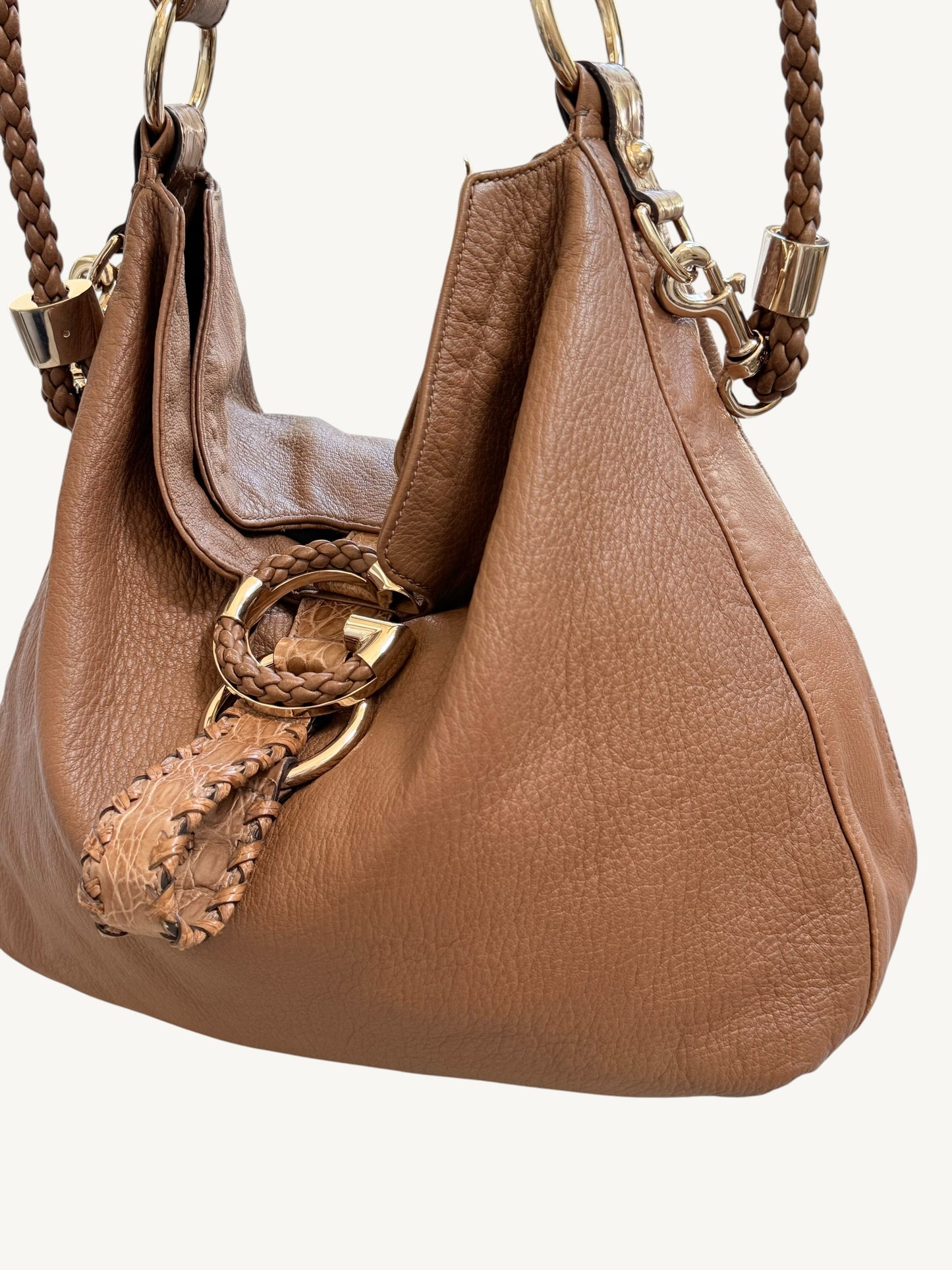 Gucci G Wave Large Hobo — close-up genuine crocodile trim and gold G hardware | Shimmer & Shawls
