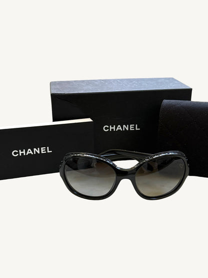 Chanel 40941 Crystal-Embellished Oversized Sunglasses — Black — Very Good Pre-Owned