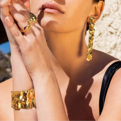 Santorini Cuff –18K Gold or Silver PVD Plated Stainless Steel Wide Cuff Bracelet