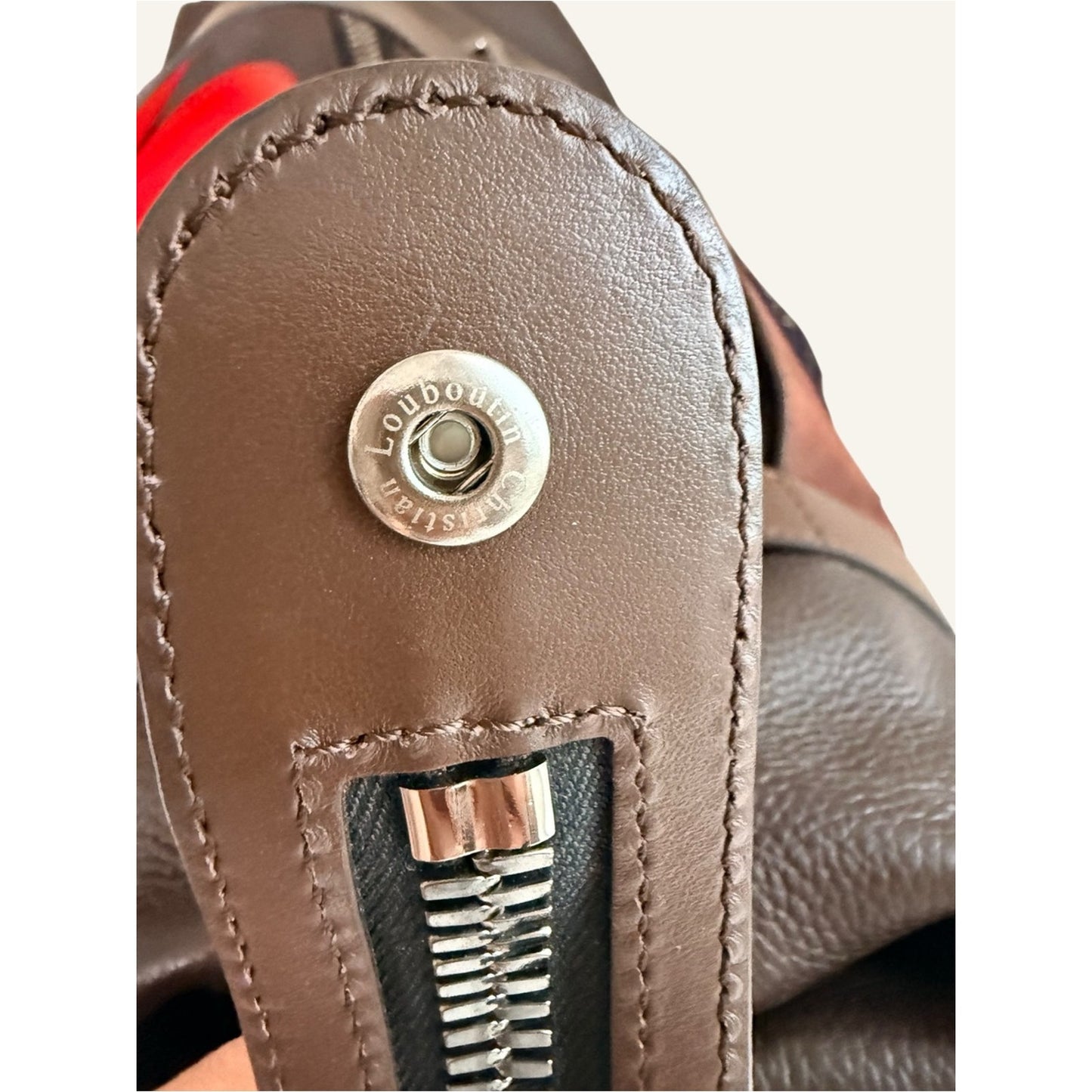 Christian Louboutin Bagdamon Boston Tote Brown Leather Crest Red Sole Travel Bag