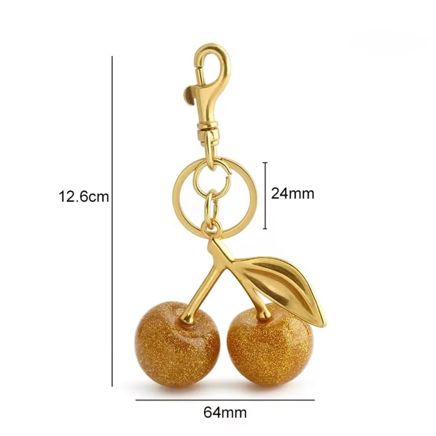 Champagne Gold Glitter Cherry Bag Charm Keychain | Sparkly Cherry Purse Charm