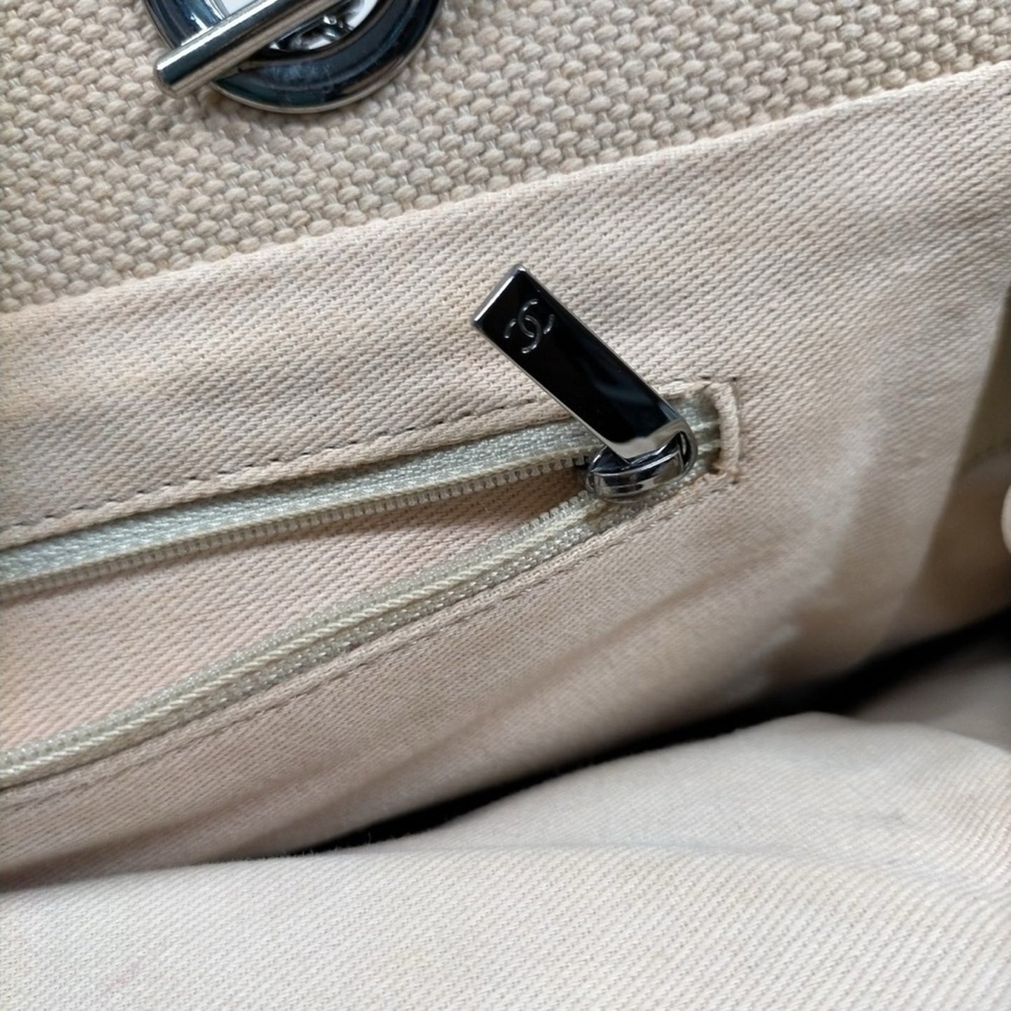 Chanel Chocolate Bar Cabas Net Beige Canvas & Quilted Leather Tote