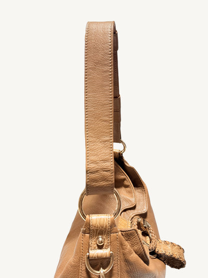 Gucci G Wave Large Hobo — Camel Pebbled Leather & Genuine Crocodile Trim