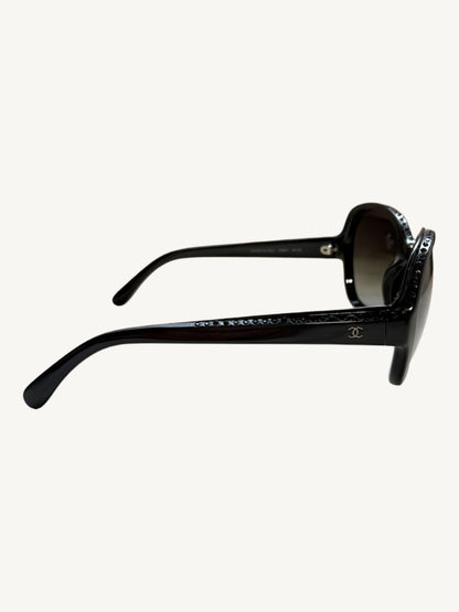 Chanel 40941 Crystal-Embellished Oversized Sunglasses — Black — Very Good Pre-Owned