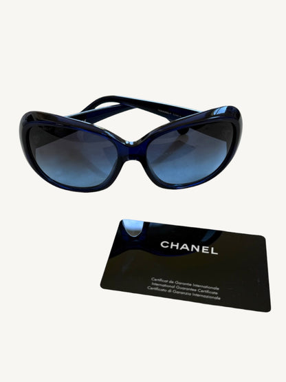 Chanel 5248-A Camellia Oversized Butterfly Sunglasses — Navy Blue — Full Set
