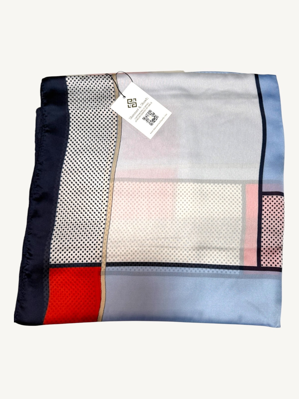 The Essaouira – Blue Colorblock Mondrian Silky Satin Scarf Shawl Wrap