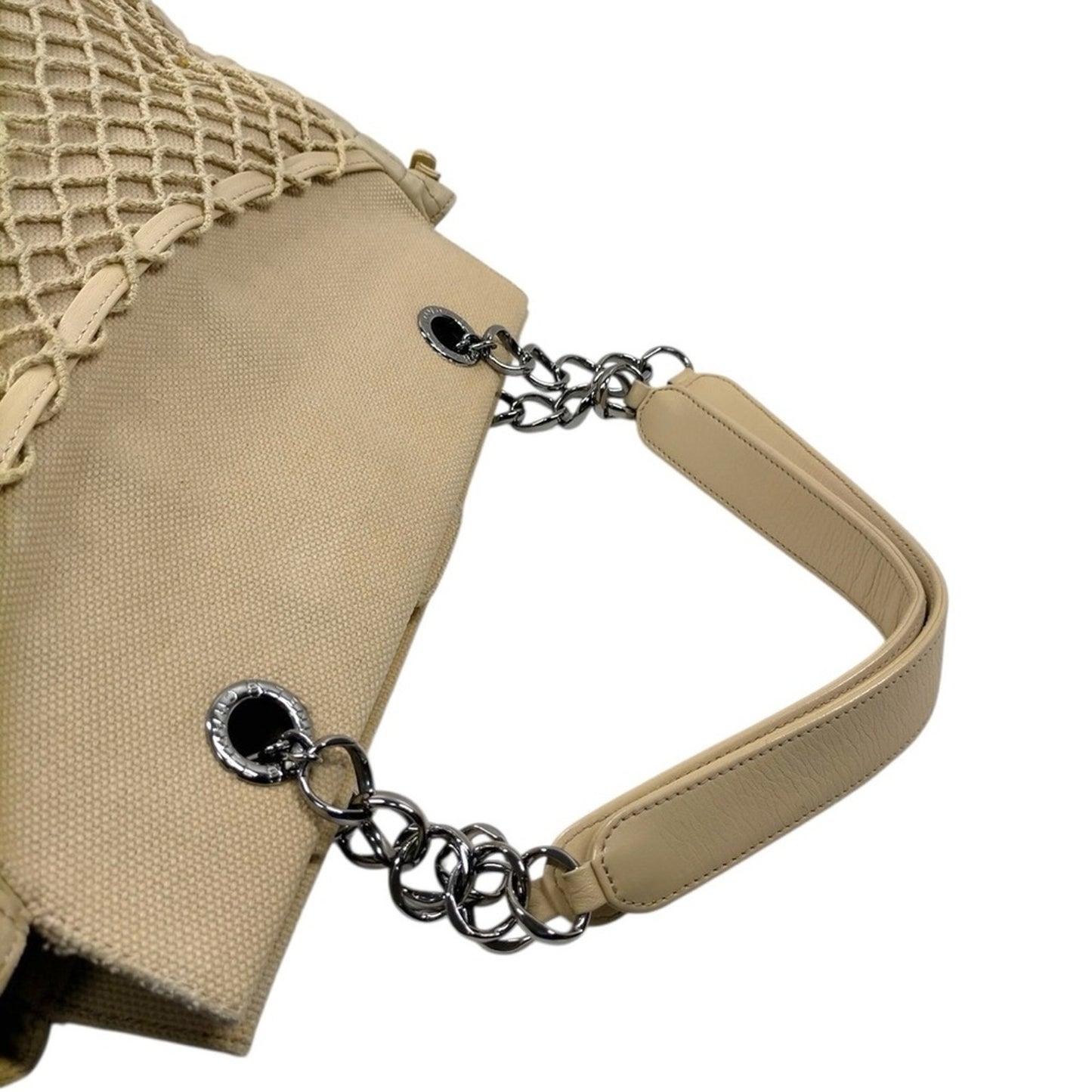 Chanel Chocolate Bar Cabas Net Beige Canvas & Quilted Leather Tote