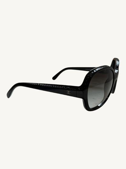 Chanel 40941 Crystal-Embellished Oversized Sunglasses — Black — Very Good Pre-Owned