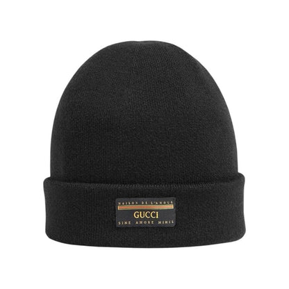 NWT Gucci Maison de l’Amour Patch Logo Black Wool Unisex Beanie Size S / 21cm