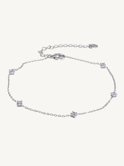 The Étoile silver CZ station anklet on white background — Shimmer & Shawls